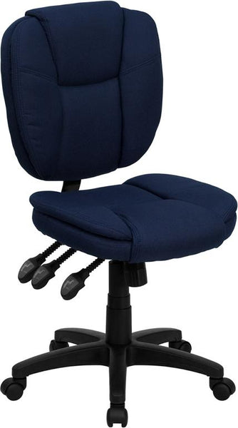 Flash Furniture Mid-Back Navy Blue Fabric Multifunction Ergonomic Swivel Task Chair with Pillow Top Cushioning - GO-930F-NVY-GG