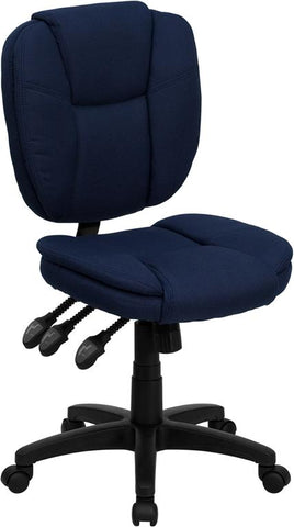 Flash Furniture Mid-Back Navy Blue Fabric Multifunction Ergonomic Swivel Task Chair with Pillow Top Cushioning - GO-930F-NVY-GG