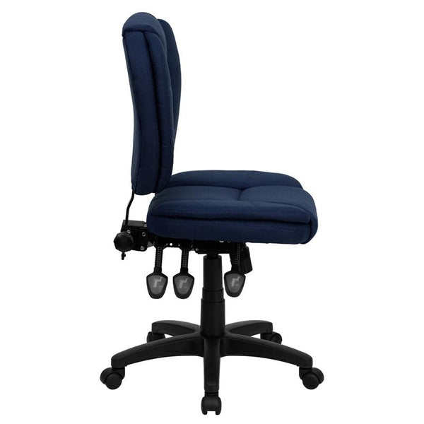 Flash Furniture Mid-Back Navy Blue Fabric Multifunction Ergonomic Swivel Task Chair with Pillow Top Cushioning - GO-930F-NVY-GG