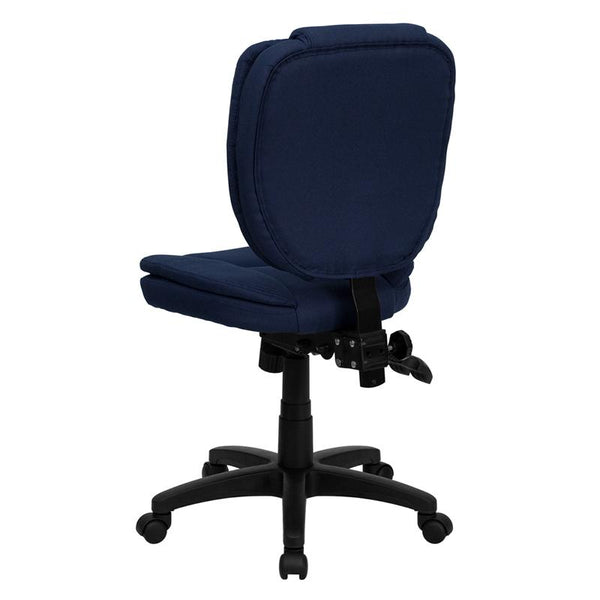 Flash Furniture Mid-Back Navy Blue Fabric Multifunction Ergonomic Swivel Task Chair with Pillow Top Cushioning - GO-930F-NVY-GG