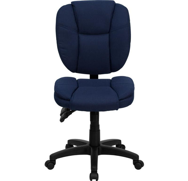 Flash Furniture Mid-Back Navy Blue Fabric Multifunction Ergonomic Swivel Task Chair with Pillow Top Cushioning - GO-930F-NVY-GG