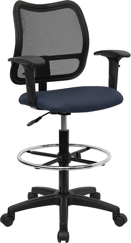 Flash Furniture Mid-Back Navy Blue Mesh Drafting Chair with Adjustable Arms - WL-A277-NVY-AD-GG