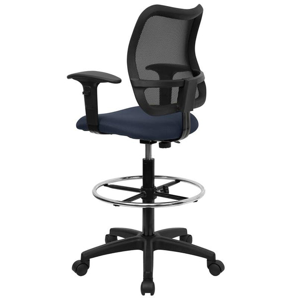 Flash Furniture Mid-Back Navy Blue Mesh Drafting Chair with Adjustable Arms - WL-A277-NVY-AD-GG