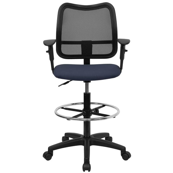 Flash Furniture Mid-Back Navy Blue Mesh Drafting Chair with Adjustable Arms - WL-A277-NVY-AD-GG