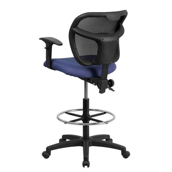 Flash Furniture Mid-Back Navy Blue Mesh Drafting Chair with Back Height Adjustment and Adjustable Arms - WL-A7671SYG-NVY-AD-GG