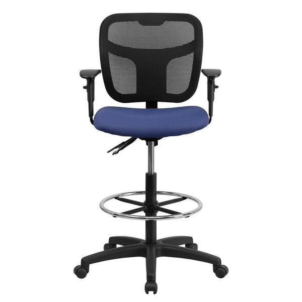 Flash Furniture Mid-Back Navy Blue Mesh Drafting Chair with Back Height Adjustment and Adjustable Arms - WL-A7671SYG-NVY-AD-GG