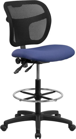 Flash Furniture Mid-Back Navy Blue Mesh Drafting Chair with Back Height Adjustment - WL-A7671SYG-NVY-D-GG