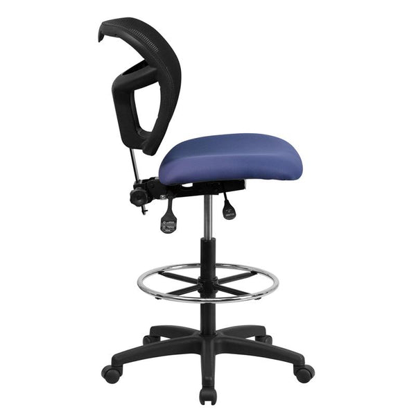 Flash Furniture Mid-Back Navy Blue Mesh Drafting Chair with Back Height Adjustment - WL-A7671SYG-NVY-D-GG