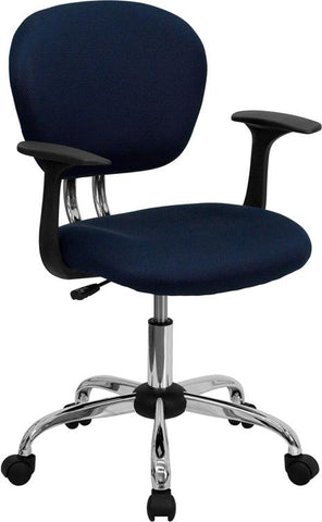 Flash Furniture Mid-Back Navy Mesh Padded Swivel Task Chair with Chrome Base and Arms - H-2376-F-NAVY-ARMS-GG