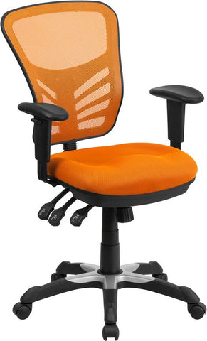 Flash Furniture Mid-Back Orange Mesh Multifunction Executive Swivel Chair with Adjustable Arms - HL-0001-OR-GG