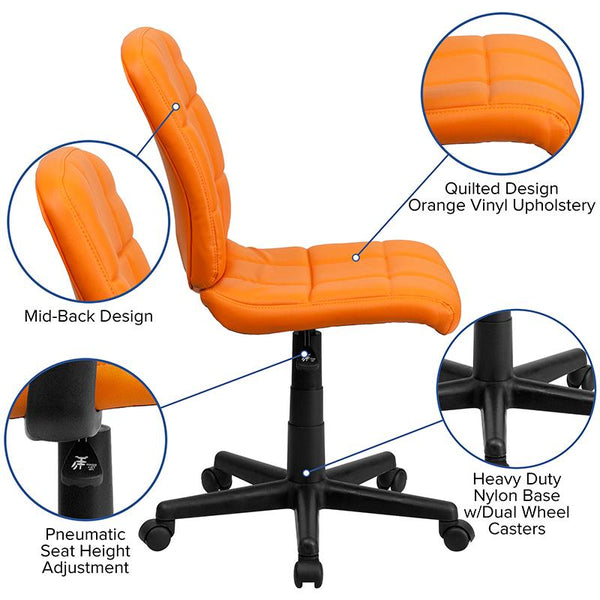 Flash Furniture Mid-Back Orange Quilted Vinyl Swivel Task Chair - GO-1691-1-ORG-GG