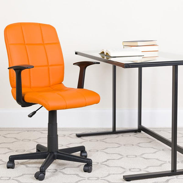 Flash Furniture Mid-Back Orange Quilted Vinyl Swivel Task Chair with Arms - GO-1691-1-ORG-A-GG