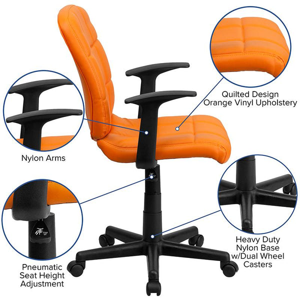 Flash Furniture Mid-Back Orange Quilted Vinyl Swivel Task Chair with Arms - GO-1691-1-ORG-A-GG