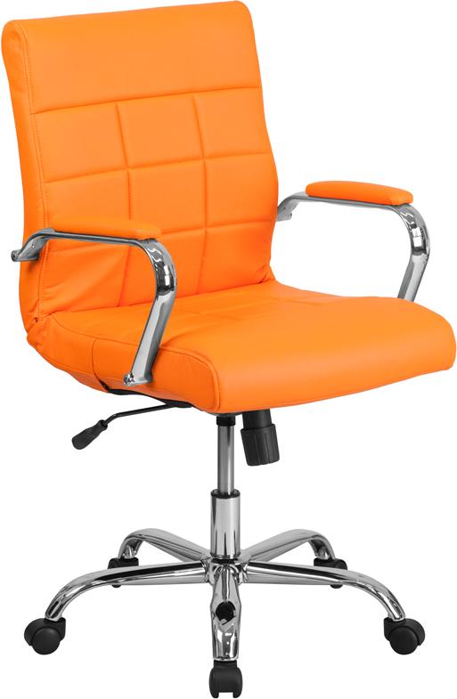 Flash Furniture Mid-Back Orange Vinyl Executive Swivel Chair with Chrome Base and Arms - GO-2240-ORG-GG