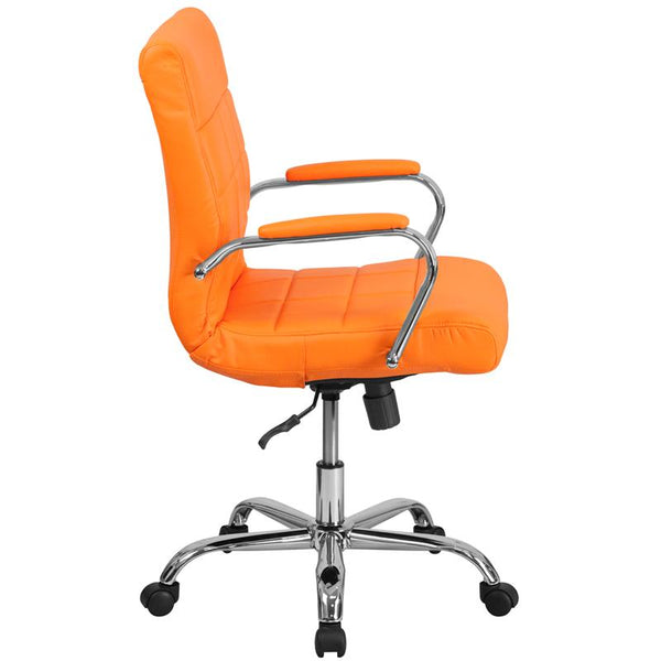 Flash Furniture Mid-Back Orange Vinyl Executive Swivel Chair with Chrome Base and Arms - GO-2240-ORG-GG