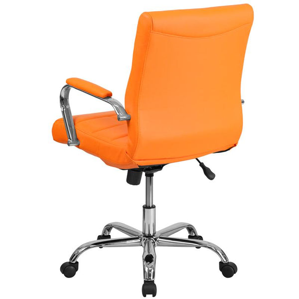 Flash Furniture Mid-Back Orange Vinyl Executive Swivel Chair with Chrome Base and Arms - GO-2240-ORG-GG