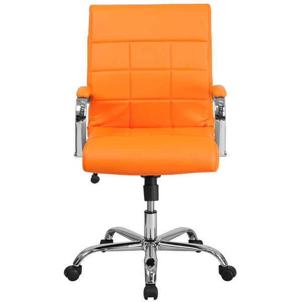 Flash Furniture Mid-Back Orange Vinyl Executive Swivel Chair with Chrome Base and Arms - GO-2240-ORG-GG