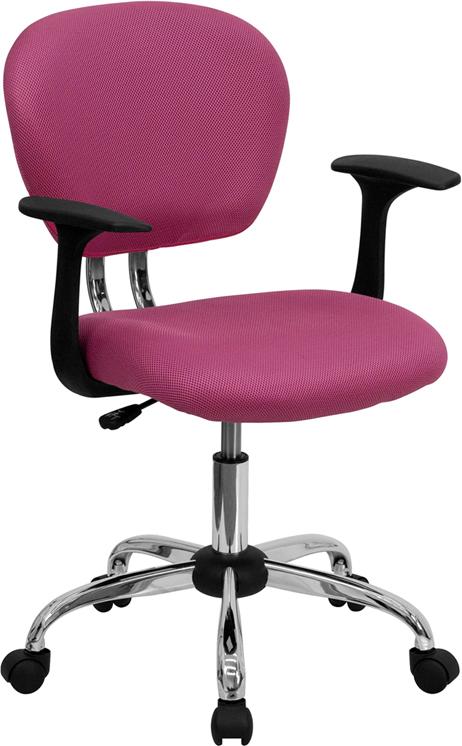 Flash Furniture Mid-Back Pink Mesh Padded Swivel Task Chair with Chrome Base and Arms - H-2376-F-PINK-ARMS-GG
