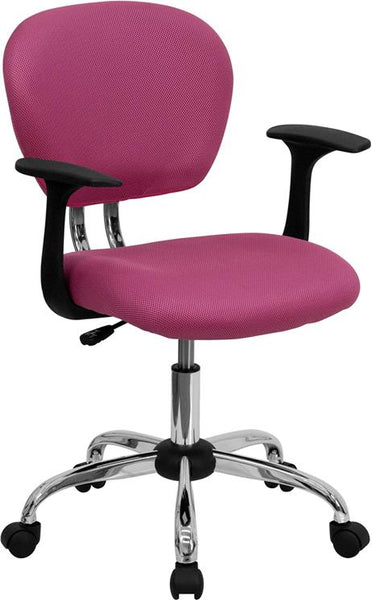 Flash Furniture Mid-Back Pink Mesh Padded Swivel Task Chair with Chrome Base and Arms - H-2376-F-PINK-ARMS-GG
