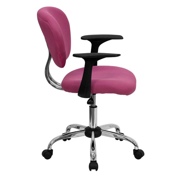 Flash Furniture Mid-Back Pink Mesh Padded Swivel Task Chair with Chrome Base and Arms - H-2376-F-PINK-ARMS-GG