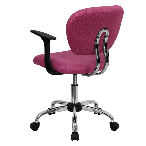 Flash Furniture Mid-Back Pink Mesh Padded Swivel Task Chair with Chrome Base and Arms - H-2376-F-PINK-ARMS-GG