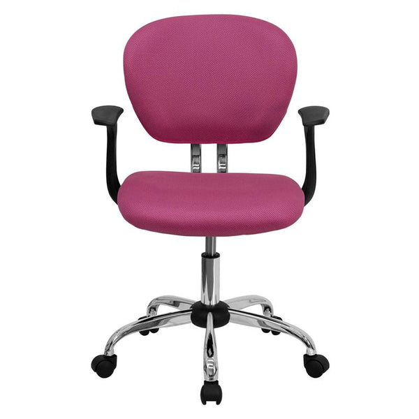 Flash Furniture Mid-Back Pink Mesh Padded Swivel Task Chair with Chrome Base and Arms - H-2376-F-PINK-ARMS-GG