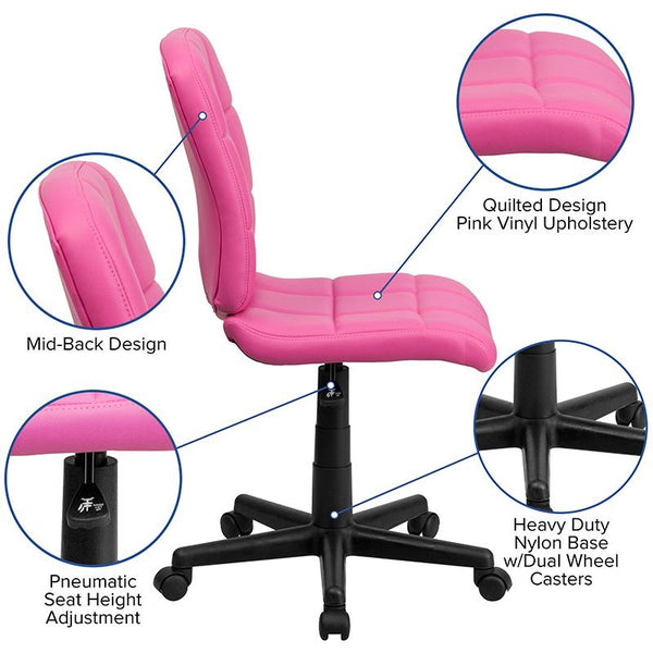 Flash Furniture Mid-Back Pink Quilted Vinyl Swivel Task Chair - GO-1691-1-PINK-GG