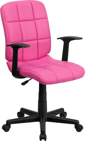 Flash Furniture Mid-Back Pink Quilted Vinyl Swivel Task Chair with Arms - GO-1691-1-PINK-A-GG