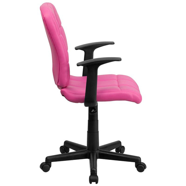 Flash Furniture Mid-Back Pink Quilted Vinyl Swivel Task Chair with Arms - GO-1691-1-PINK-A-GG