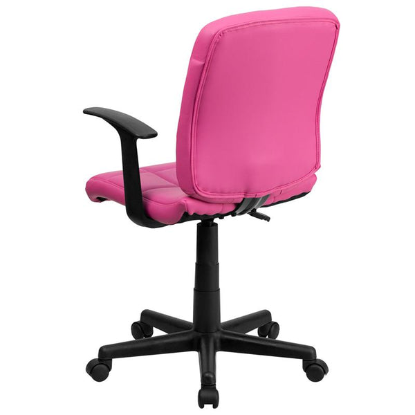 Flash Furniture Mid-Back Pink Quilted Vinyl Swivel Task Chair with Arms - GO-1691-1-PINK-A-GG