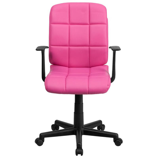 Flash Furniture Mid-Back Pink Quilted Vinyl Swivel Task Chair with Arms - GO-1691-1-PINK-A-GG