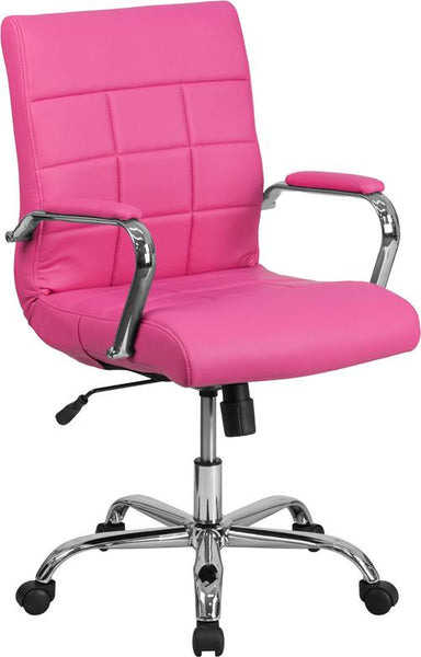 Flash Furniture Mid-Back Pink Vinyl Executive Swivel Chair with Chrome Base and Arms - GO-2240-PK-GG