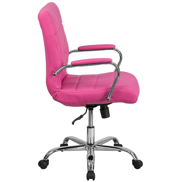 Flash Furniture Mid-Back Pink Vinyl Executive Swivel Chair with Chrome Base and Arms - GO-2240-PK-GG