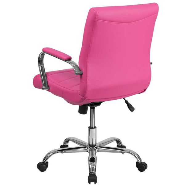 Flash Furniture Mid-Back Pink Vinyl Executive Swivel Chair with Chrome Base and Arms - GO-2240-PK-GG