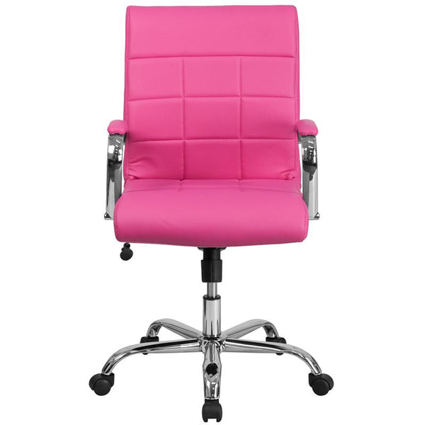 Flash Furniture Mid-Back Pink Vinyl Executive Swivel Chair with Chrome Base and Arms - GO-2240-PK-GG