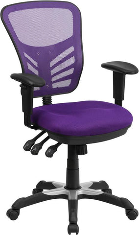 Flash Furniture Mid-Back Purple Mesh Multifunction Executive Swivel Chair with Adjustable Arms - HL-0001-PUR-GG