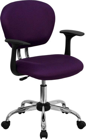 Flash Furniture Mid-Back Purple Mesh Padded Swivel Task Chair with Chrome Base and Arms - H-2376-F-PUR-ARMS-GG