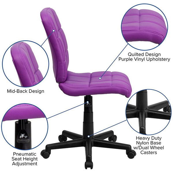 Flash Furniture Mid-Back Purple Quilted Vinyl Swivel Task Chair - GO-1691-1-PUR-GG