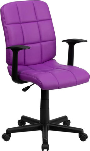 Flash Furniture Mid-Back Purple Quilted Vinyl Swivel Task Chair with Arms - GO-1691-1-PUR-A-GG