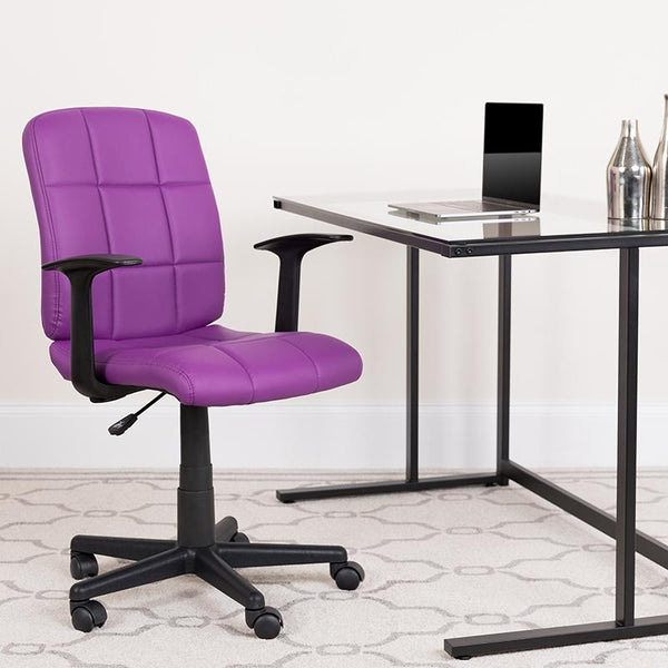 Flash Furniture Mid-Back Purple Quilted Vinyl Swivel Task Chair with Arms - GO-1691-1-PUR-A-GG