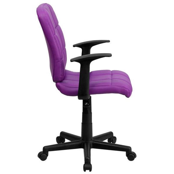 Flash Furniture Mid-Back Purple Quilted Vinyl Swivel Task Chair with Arms - GO-1691-1-PUR-A-GG