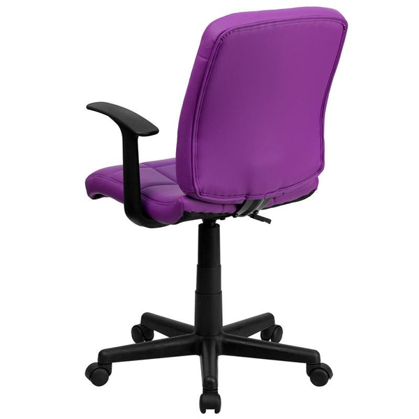 Flash Furniture Mid-Back Purple Quilted Vinyl Swivel Task Chair with Arms - GO-1691-1-PUR-A-GG