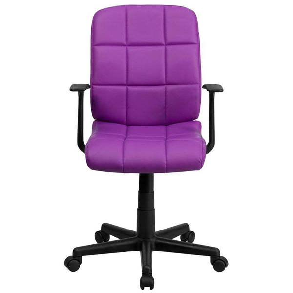 Flash Furniture Mid-Back Purple Quilted Vinyl Swivel Task Chair with Arms - GO-1691-1-PUR-A-GG