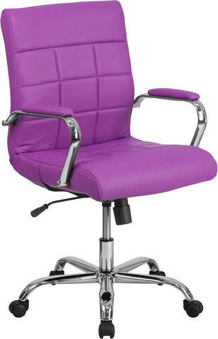 Flash Furniture Mid-Back Purple Vinyl Executive Swivel Chair with Chrome Base and Arms - GO-2240-PUR-GG