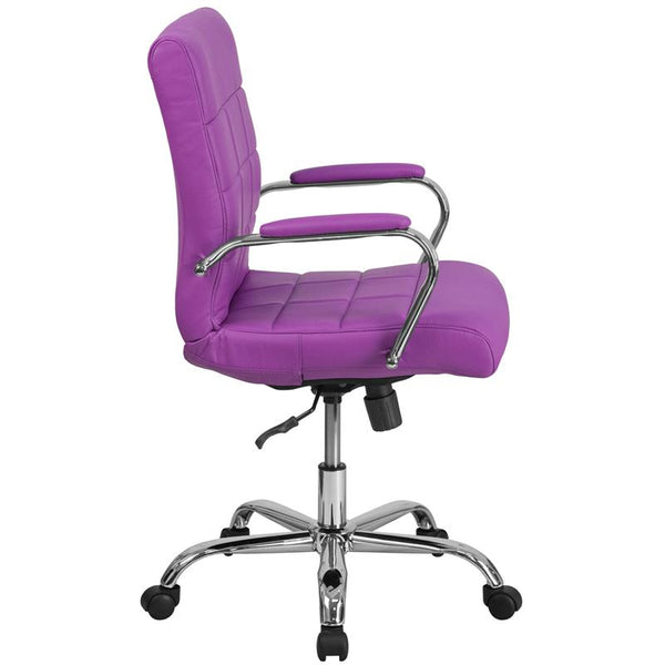 Flash Furniture Mid-Back Purple Vinyl Executive Swivel Chair with Chrome Base and Arms - GO-2240-PUR-GG