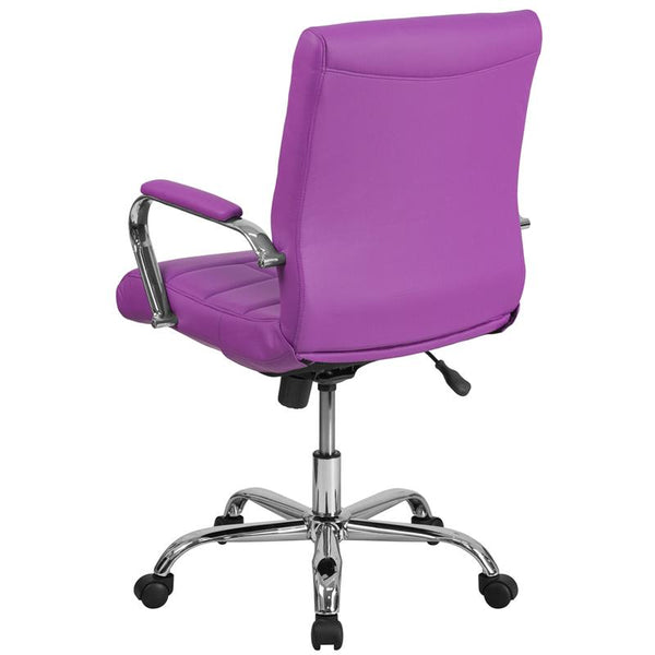 Flash Furniture Mid-Back Purple Vinyl Executive Swivel Chair with Chrome Base and Arms - GO-2240-PUR-GG