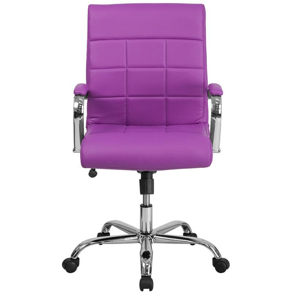 Flash Furniture Mid-Back Purple Vinyl Executive Swivel Chair with Chrome Base and Arms - GO-2240-PUR-GG