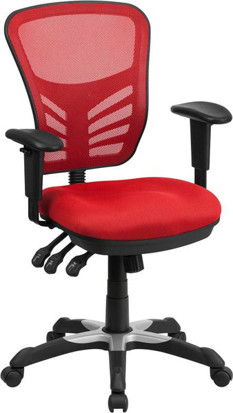 Flash Furniture Mid-Back Red Mesh Multifunction Executive Swivel Chair with Adjustable Arms - HL-0001-RED-GG