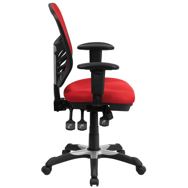 Flash Furniture Mid-Back Red Mesh Multifunction Executive Swivel Chair with Adjustable Arms - HL-0001-RED-GG