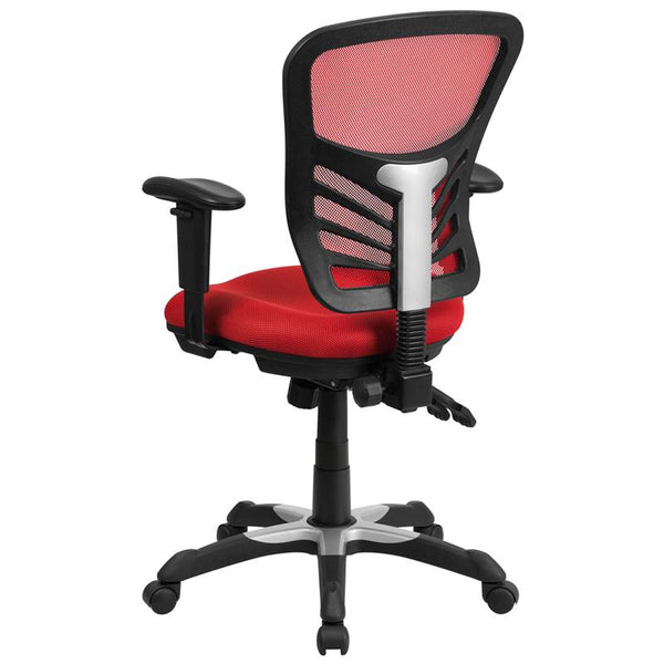 Flash Furniture Mid-Back Red Mesh Multifunction Executive Swivel Chair with Adjustable Arms - HL-0001-RED-GG